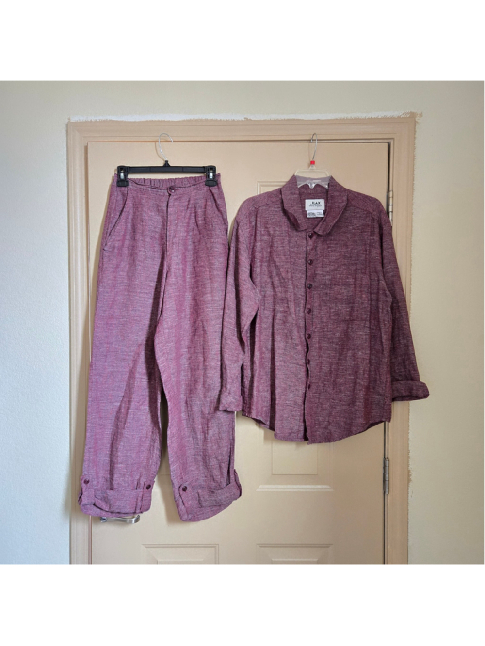 Flax Jeanne Engelhart linen tunic top and pants suit Petite two piece